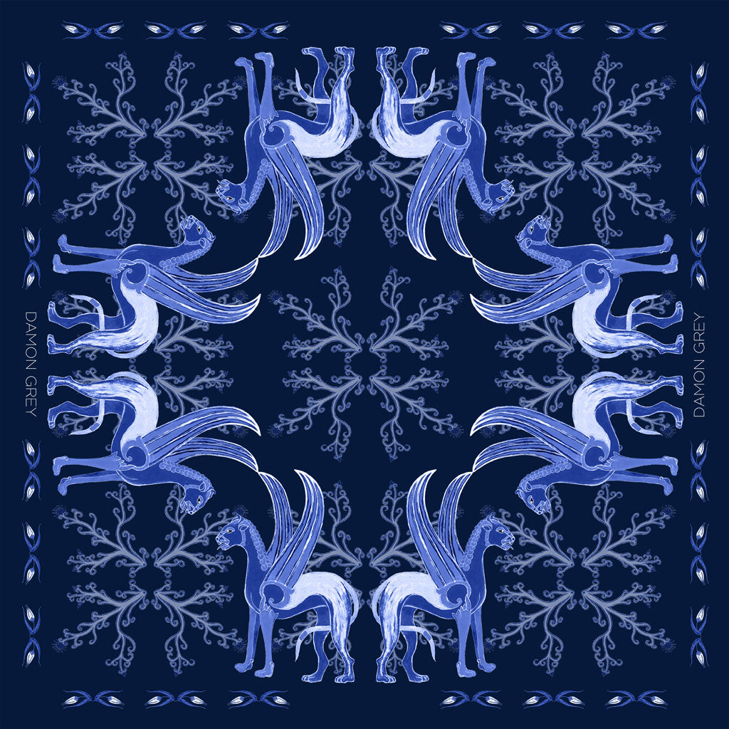 Griffin Square Scarf - Navy