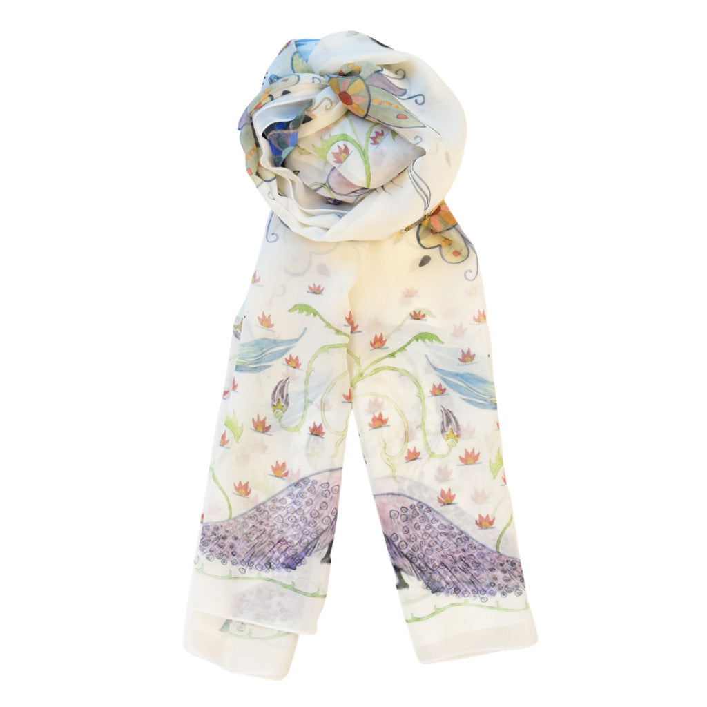 Peacock Standard Scarf - White