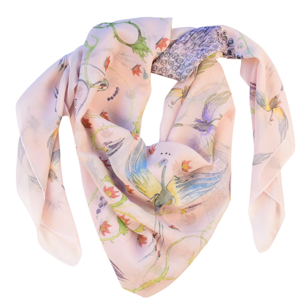 Peacock Square Scarf - Soft Rose